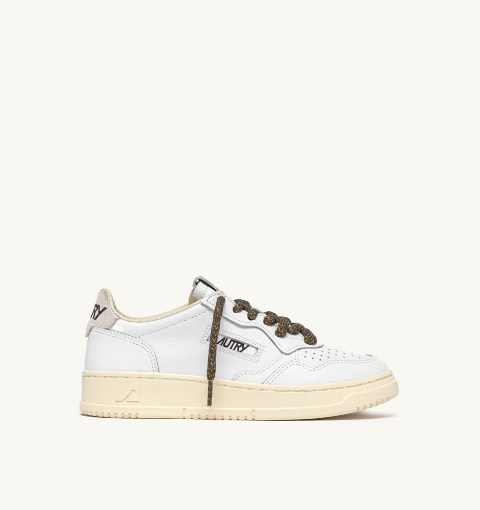 MEDALIST LOW IN WHITE LEATHER WITH CHOCOLATE CHIP LUREX DETAILS