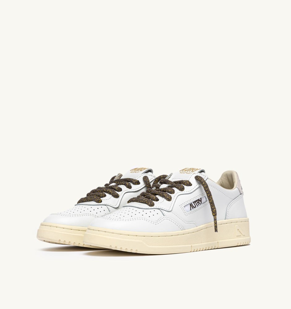 MEDALIST LOW IN WHITE LEATHER WITH CHOCOLATE CHIP LUREX DETAILS