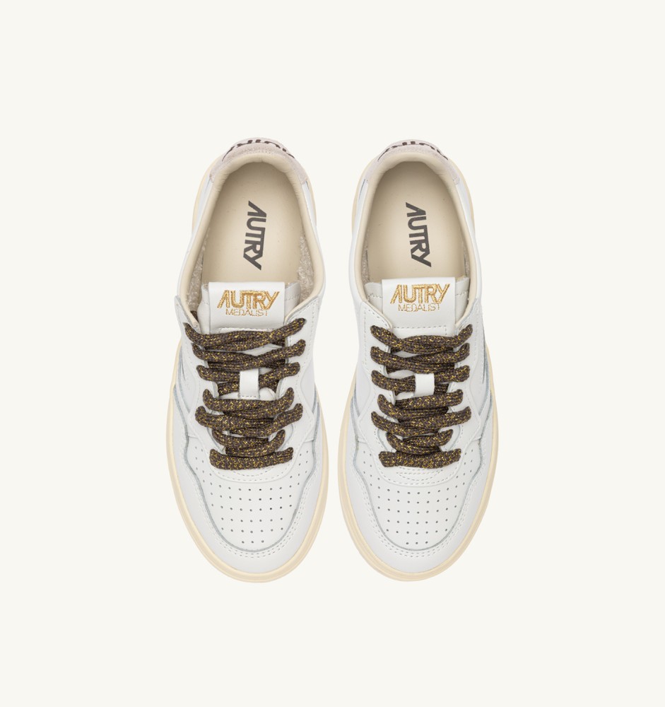 MEDALIST LOW IN WHITE LEATHER WITH CHOCOLATE CHIP LUREX DETAILS