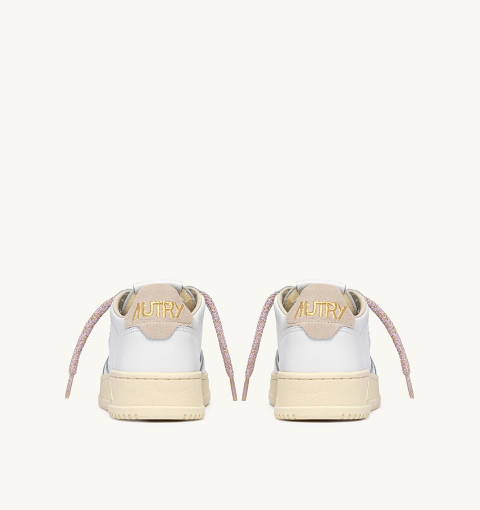 MEDALIST LOW IN WHITE LEATHER WITH ORCHID LUREX DETAILS