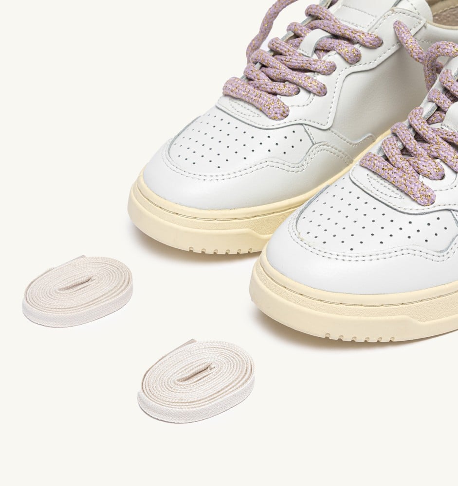 MEDALIST LOW IN WHITE LEATHER WITH ORCHID LUREX DETAILS
