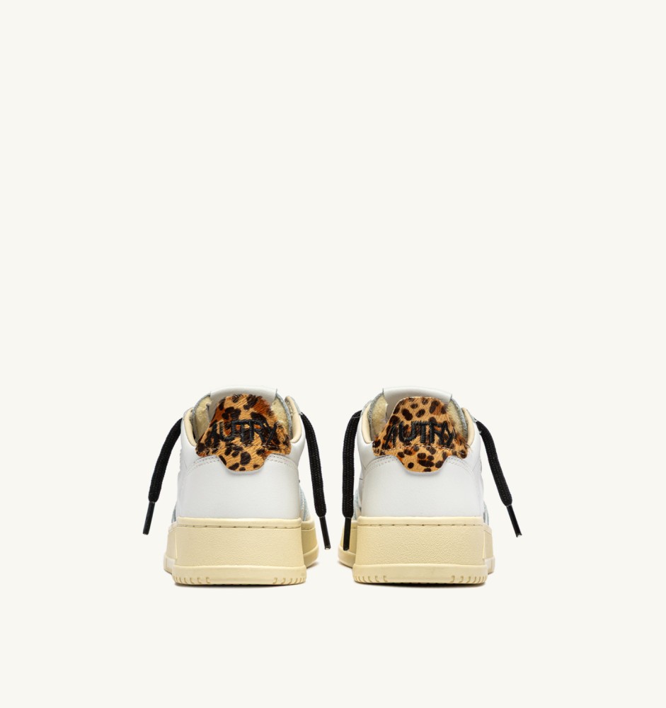 MEDALIST LOW IN WHITE AND LEOPARD LEATHER