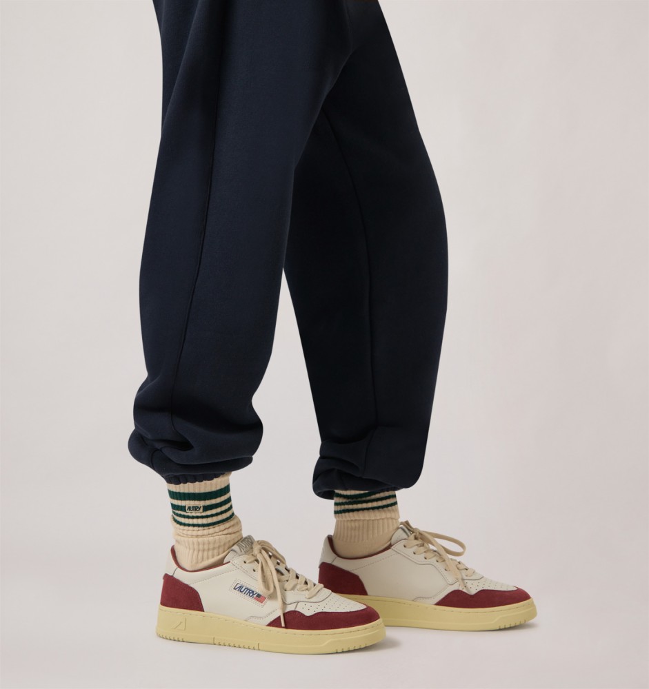 MEDALIST LOW IN WHITE LEATHER AND BURGUNDY SUEDE