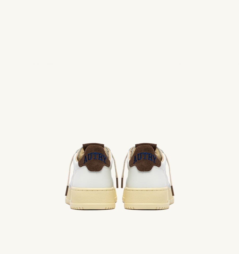 MEDALIST LOW IN WHITE LEATHER AND CHOCOLATE CHIP SUEDE