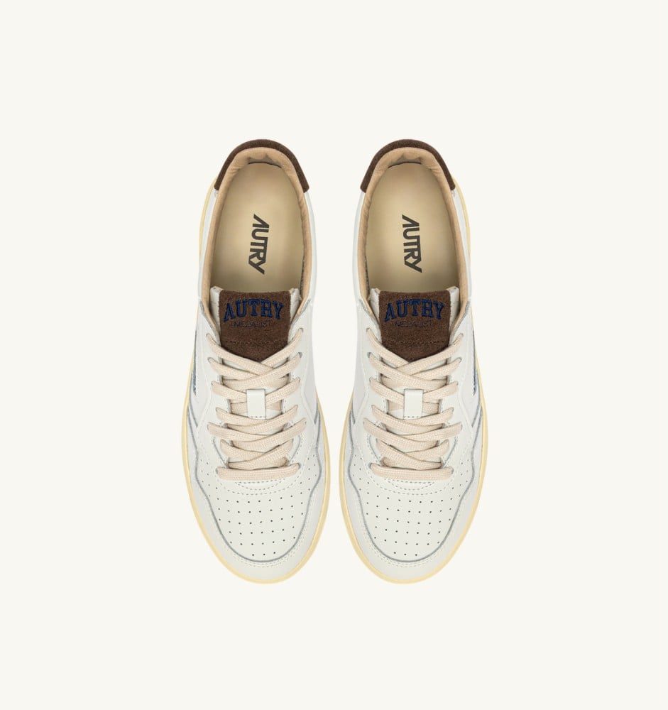 MEDALIST LOW IN WHITE LEATHER AND CHOCOLATE CHIP SUEDE