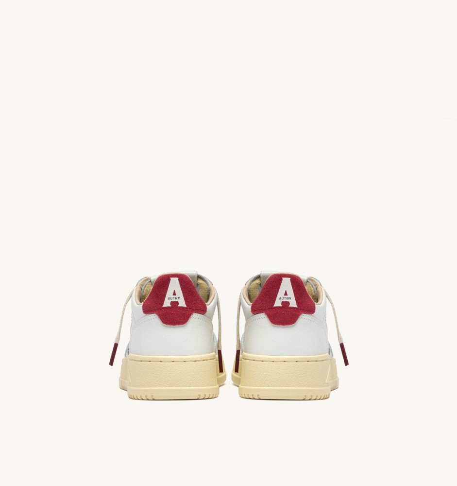 MEDALIST LOW IN WHITE LEATHER AND DEEP CLARET SUEDE