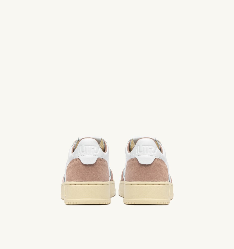 MEDALIST LOW IN WHITE LEATHER AND ROSE CANNEL SUEDE