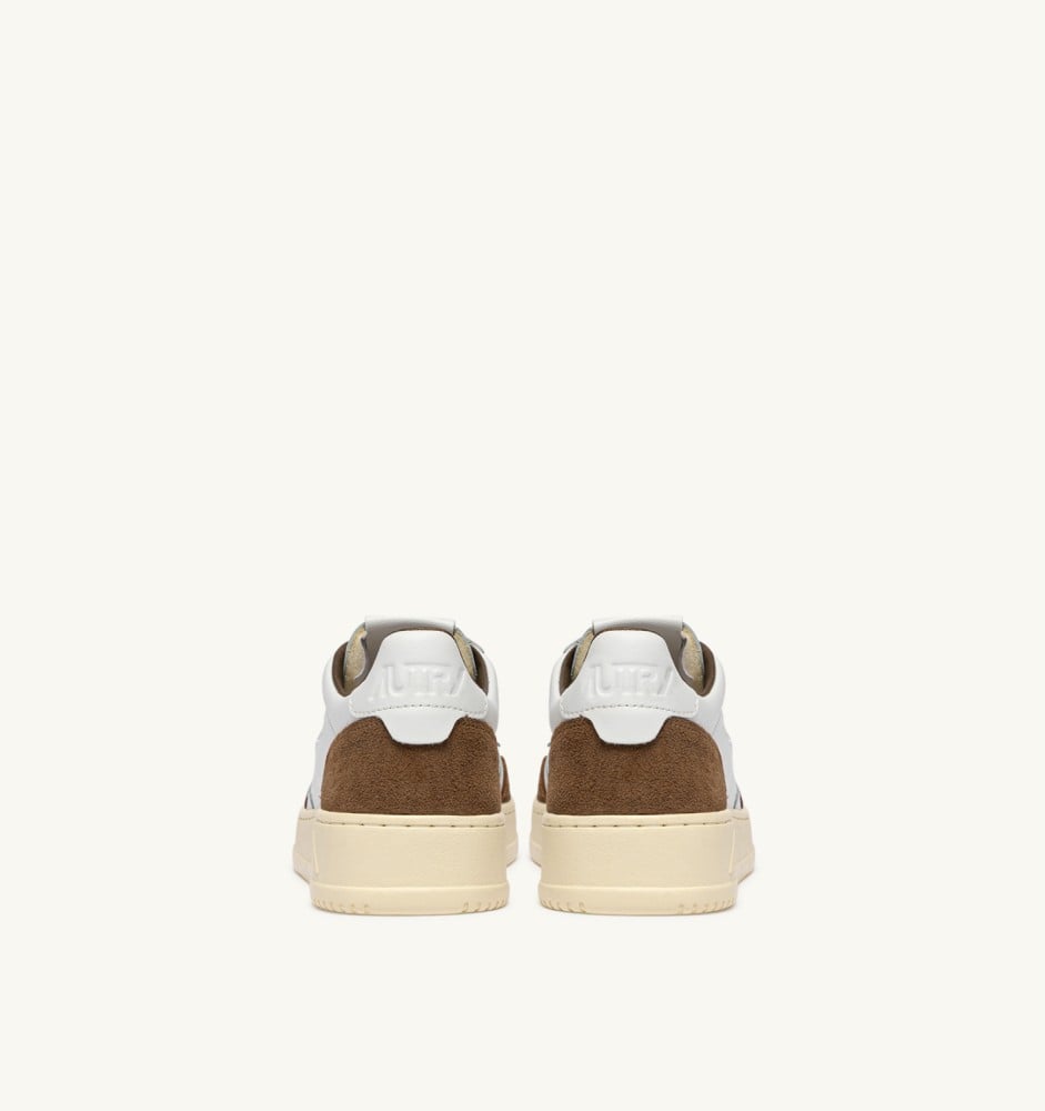 MEDALIST LOW IN WHITE LEATHER AND TOBACCO SUEDE