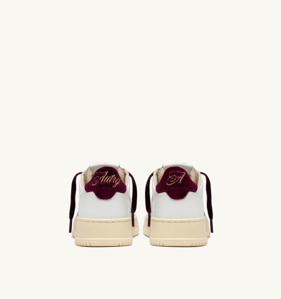 MEDALIST LOW IN WHITE LEATHER AND FIG VELVET