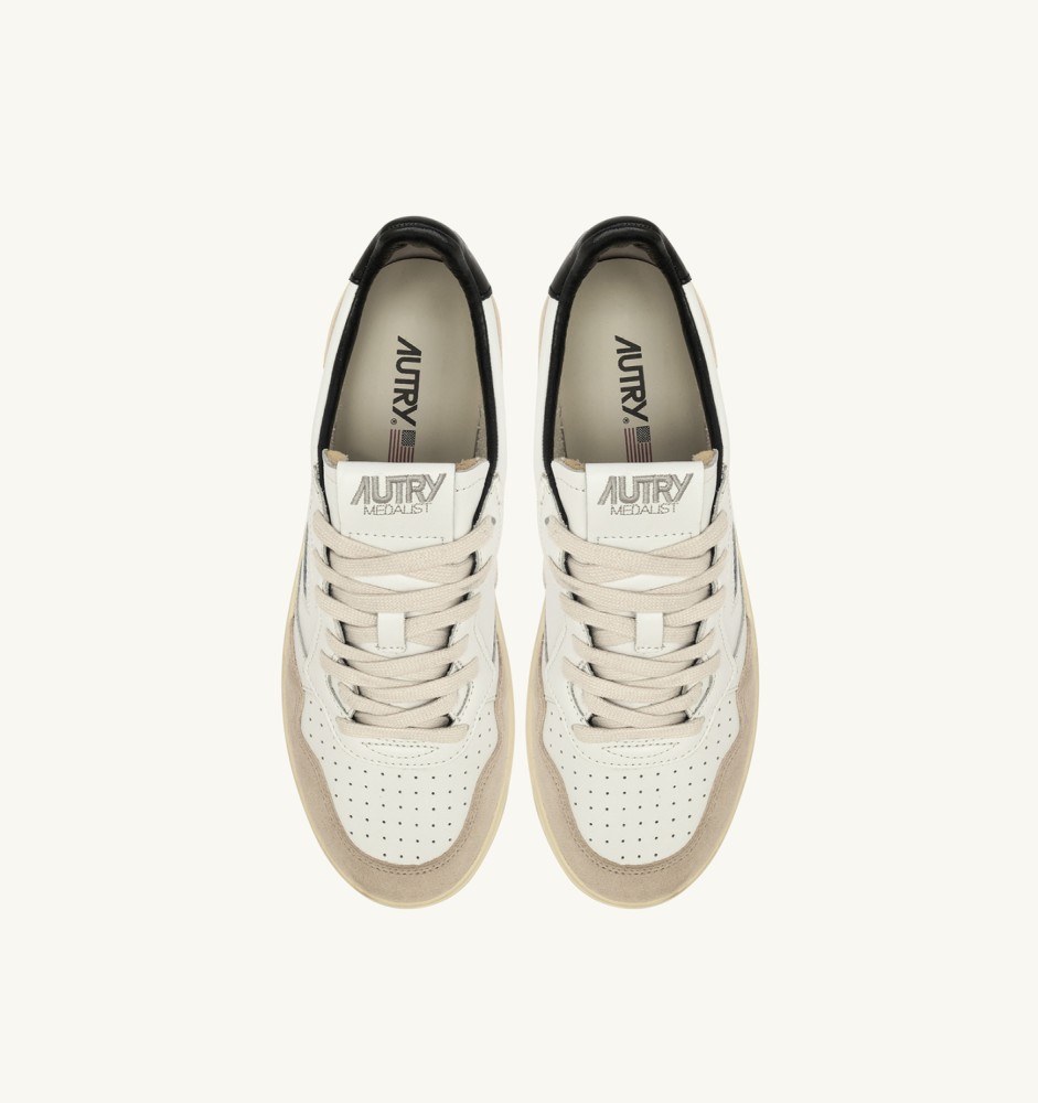 MEDALIST LOW IN WHITE AND BLACK SUEDE AND LEATHER WITH LETTERING