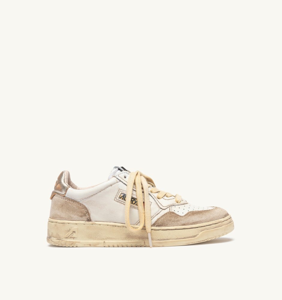 MEDALIST LOW SUPER VINTAGE IN LEATHER AND SUEDE WHITE AND GOLD