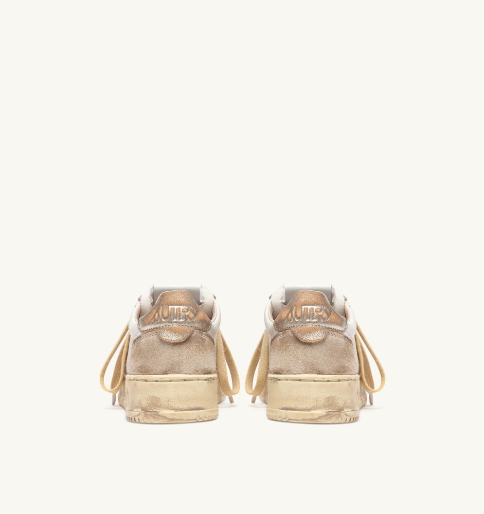 MEDALIST LOW SUPER VINTAGE IN LEATHER AND SUEDE WHITE AND GOLD