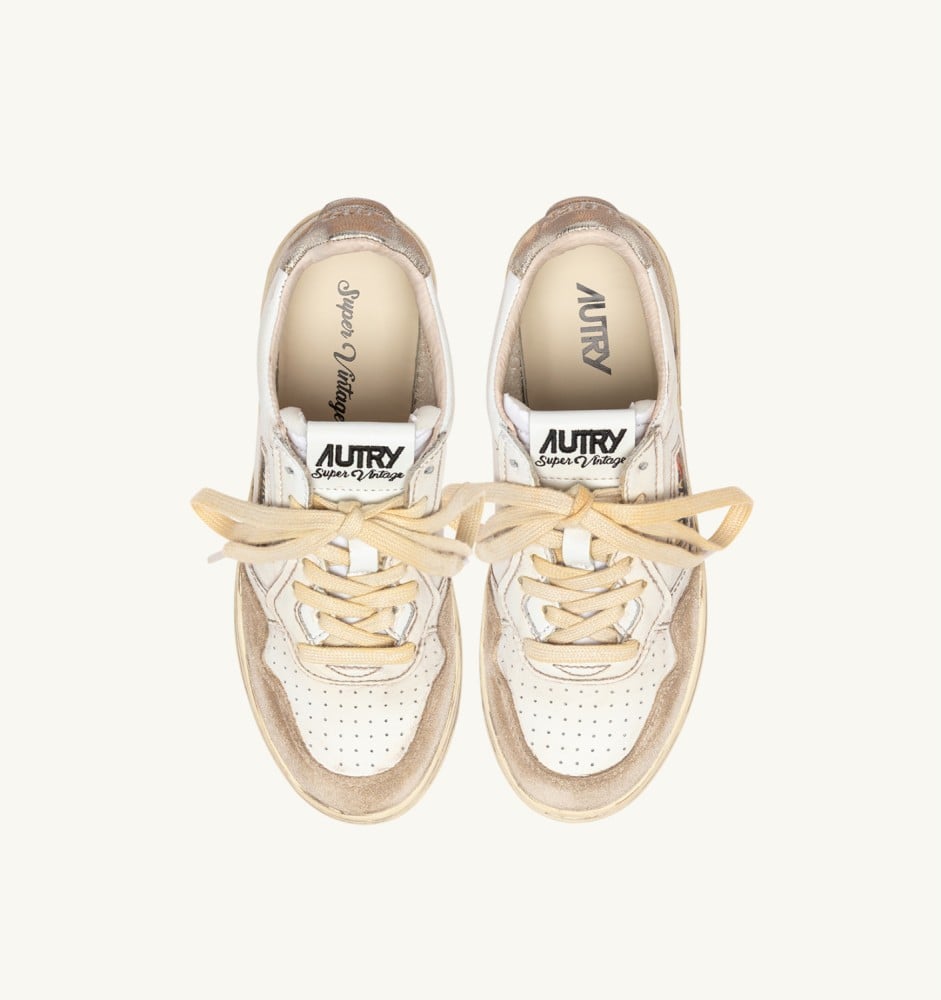 MEDALIST LOW SUPER VINTAGE IN LEATHER AND SUEDE WHITE AND GOLD