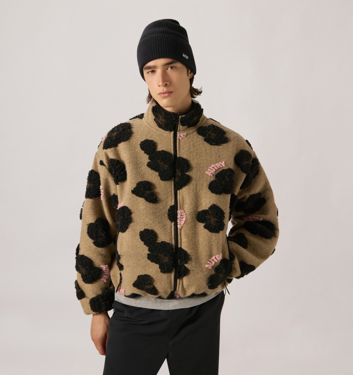 ALL-OVER FULL-ZIP TEDDY JACKET UNISEX - BLACK