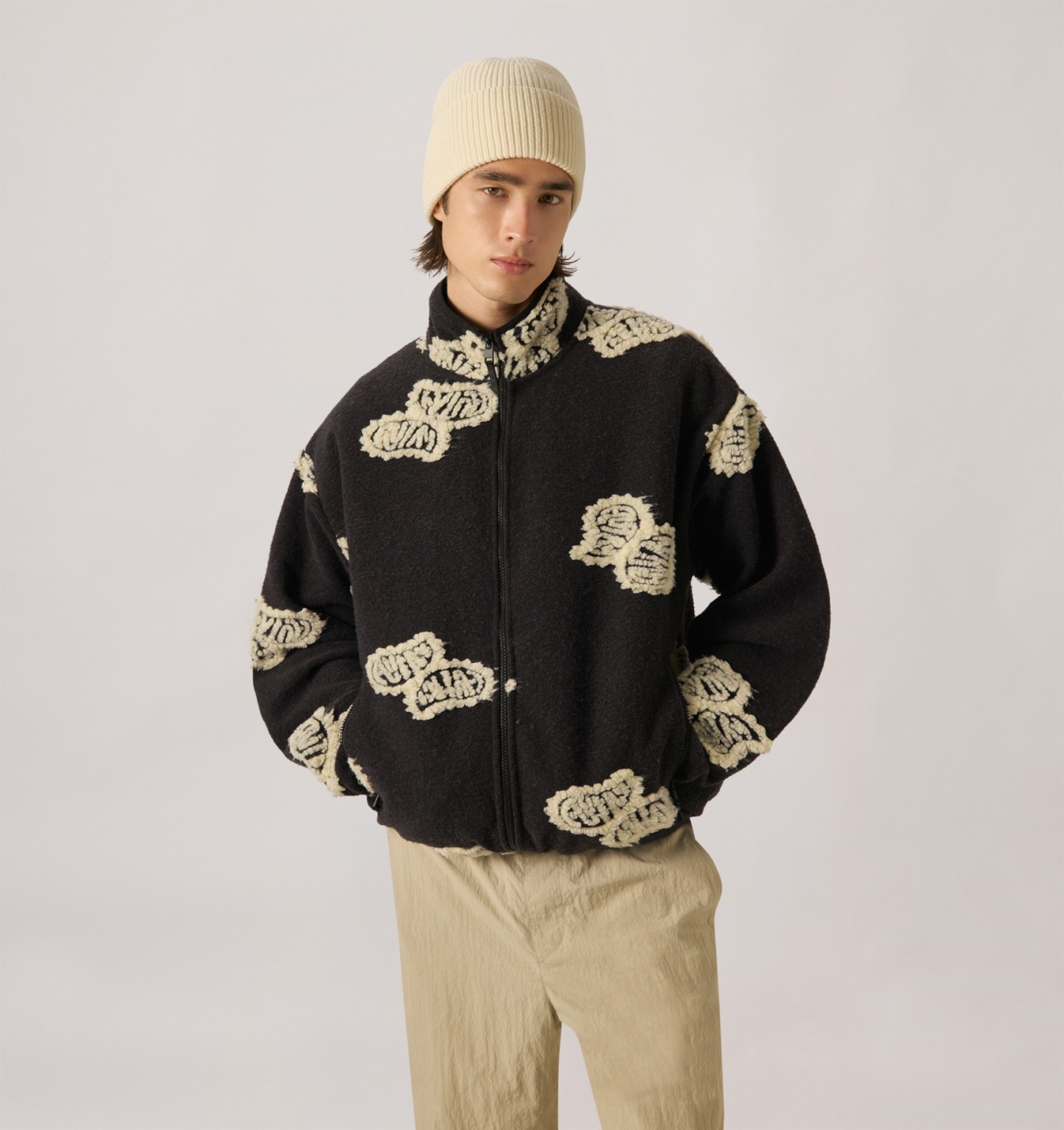 ALL-OVER FULL-ZIP TEDDY JACKET UNISEX - WHITE