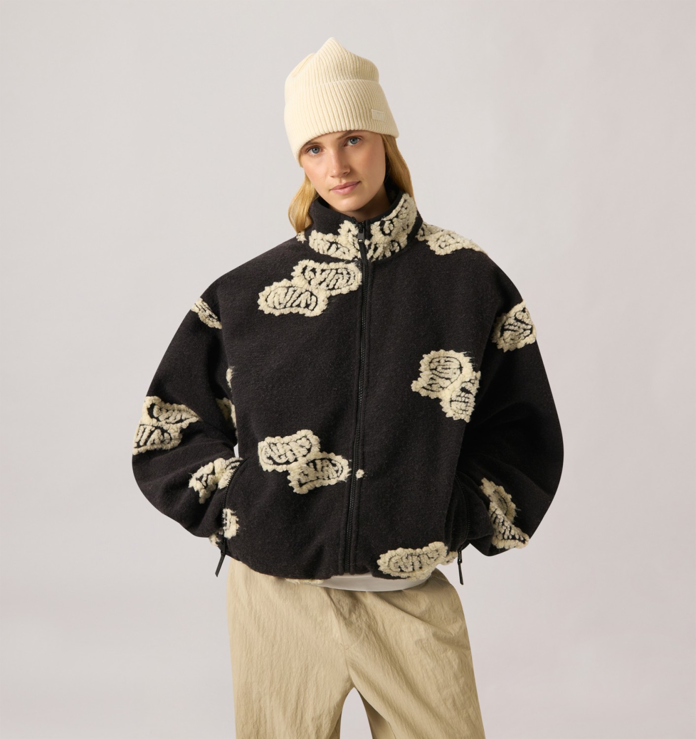 ALL-OVER FULL-ZIP TEDDY JACKET UNISEX - WHITE
