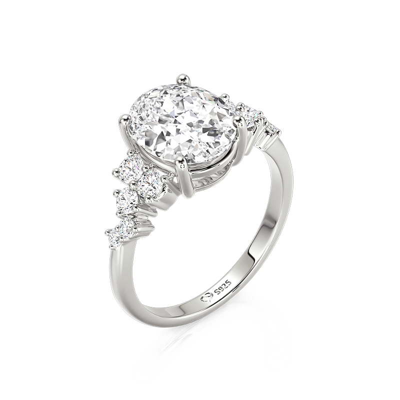 Jeulia Cluster Oval Cut Engagement Ring in Sterling Silver