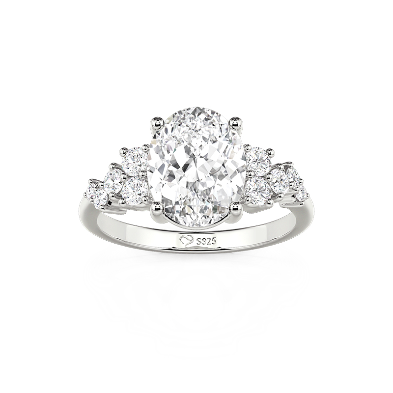 Jeulia Cluster Oval Cut Engagement Ring in Sterling Silver