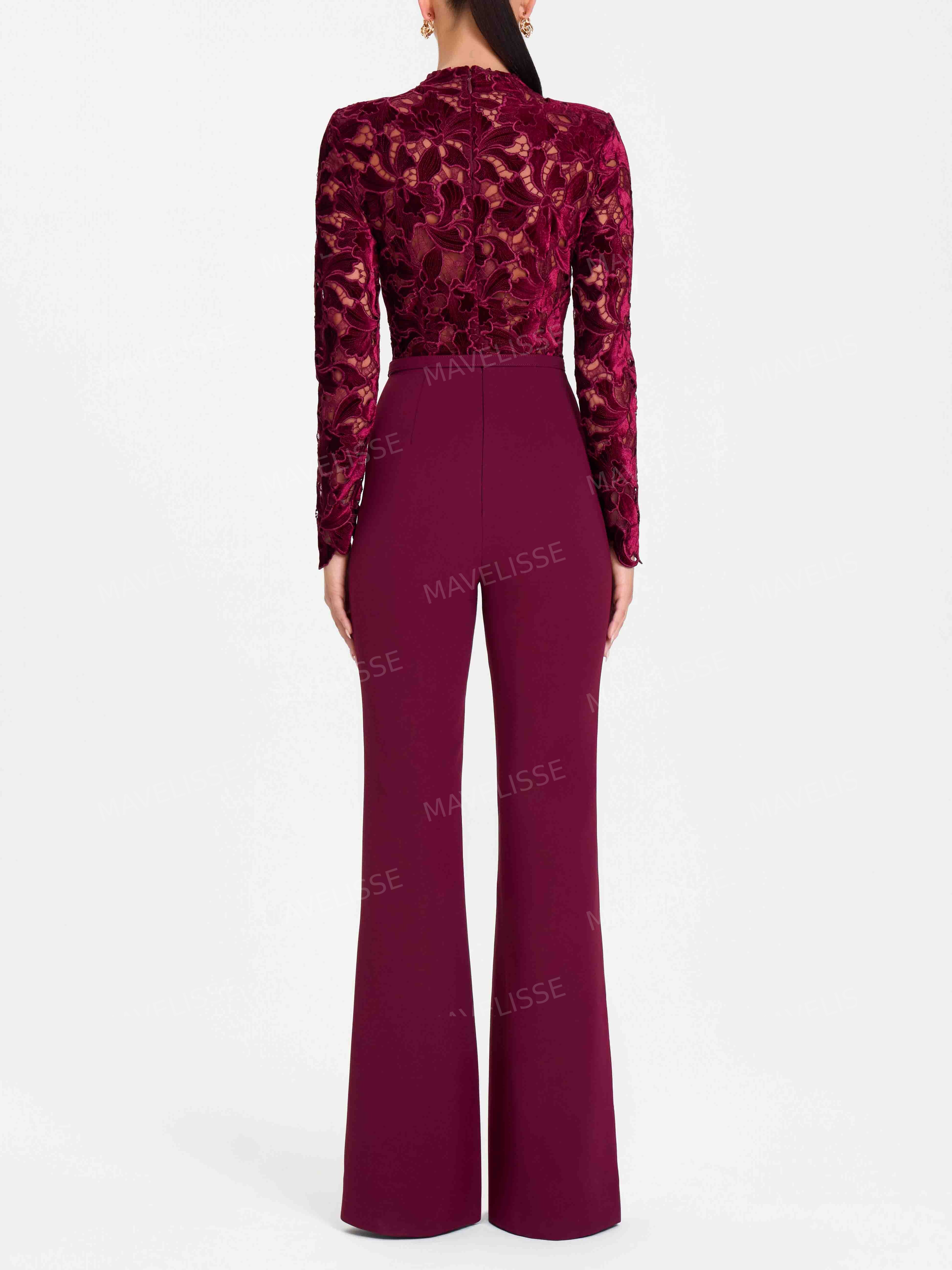 Elegant Lace Panel Flared Jumpsuit