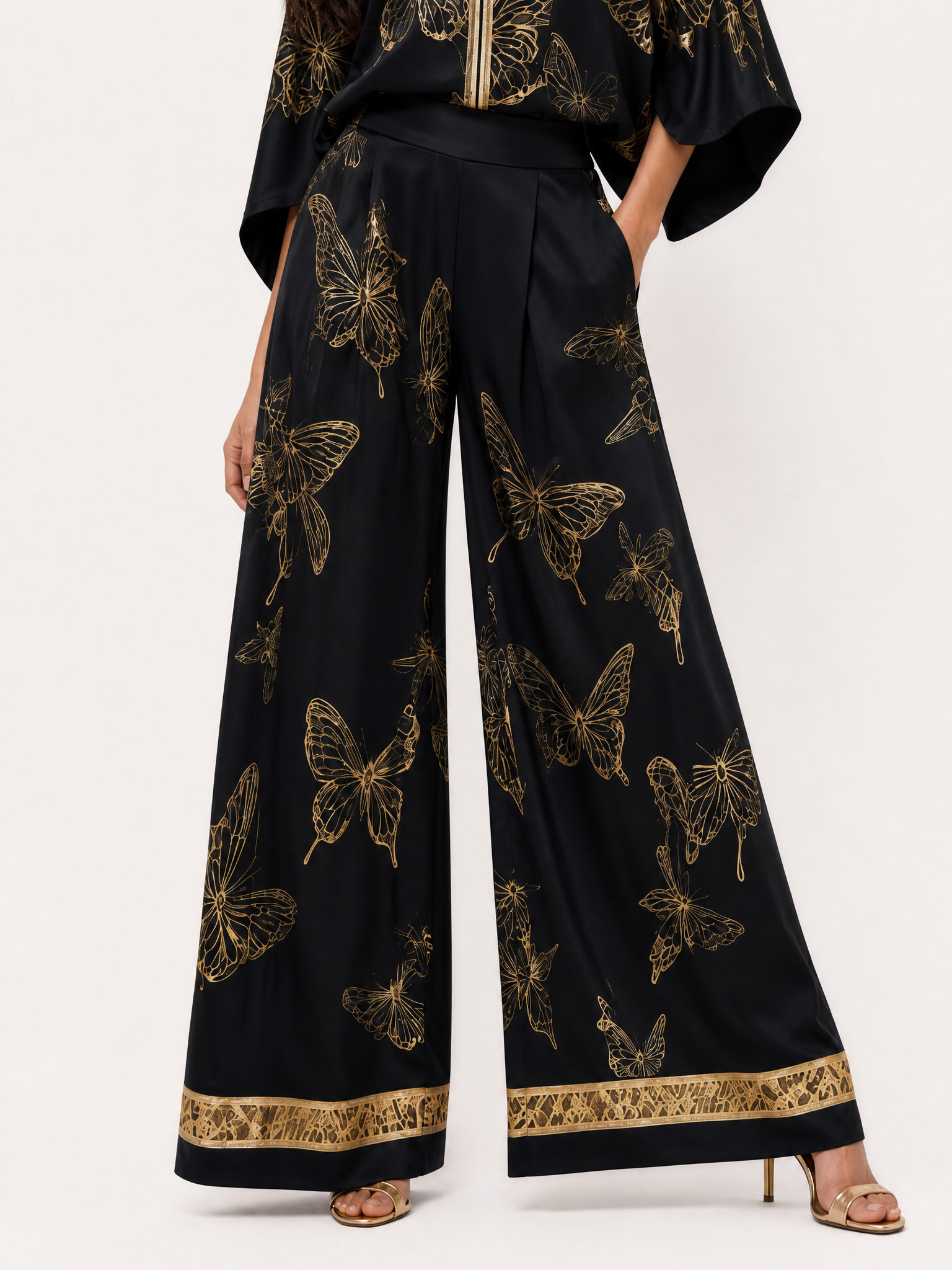 Elegant Butterfly Print Zip Shirt
