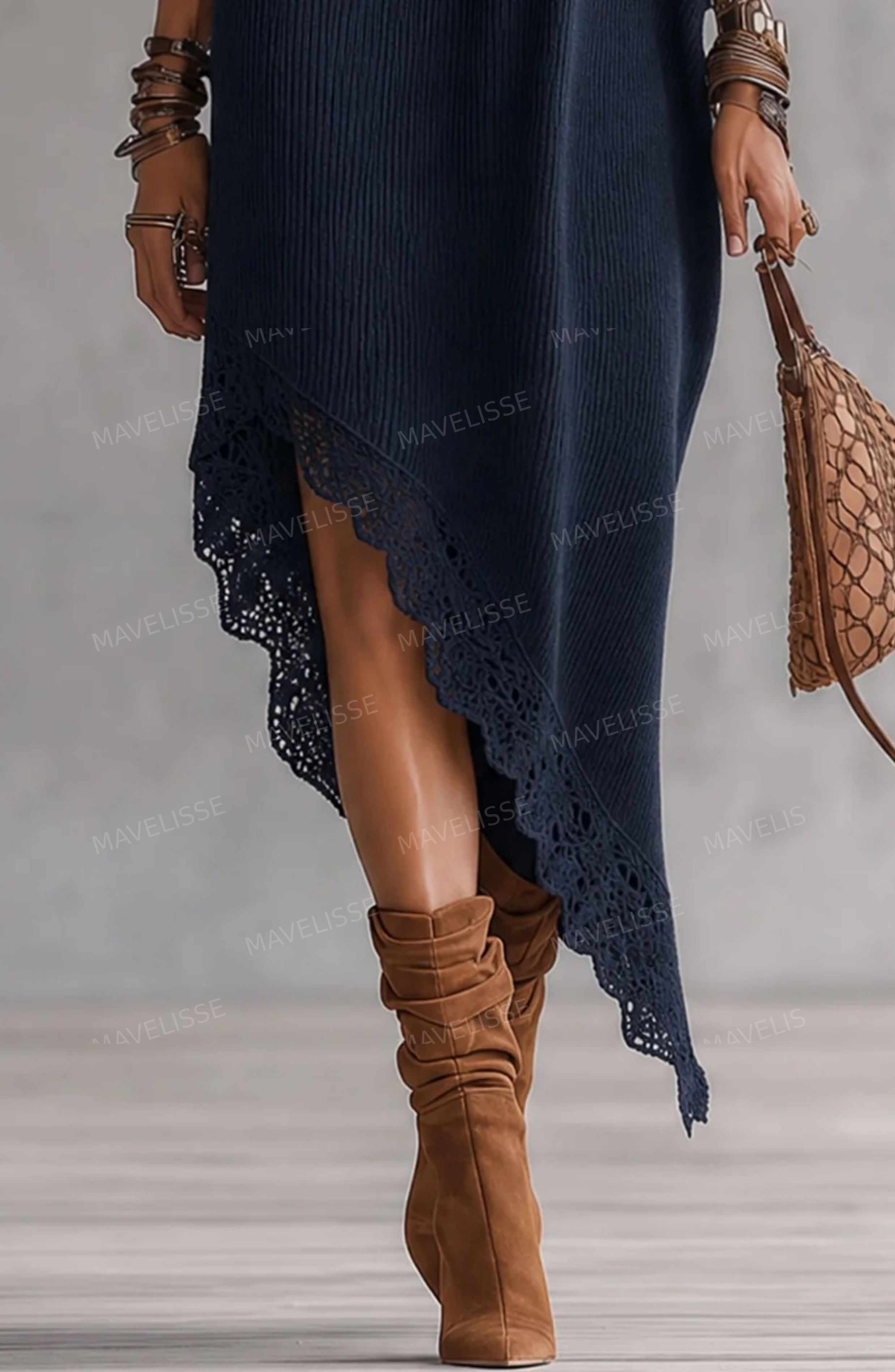 Asymmetric Off-Shoulder Turtleneck Knit Maxi Dress