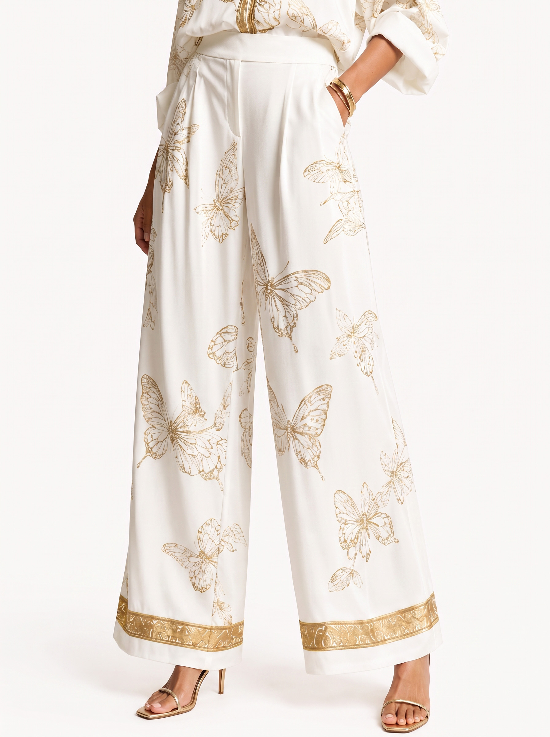 Elegant Butterfly Print Zip Shirt