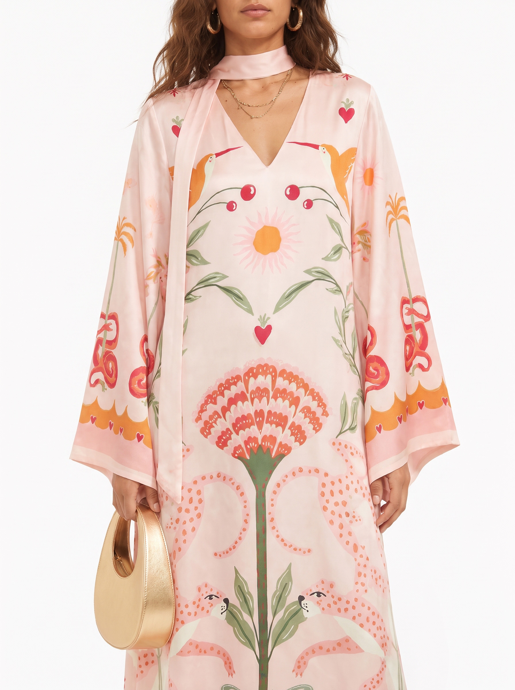 Azure Dream Printed Tie Neck Maxi Dress