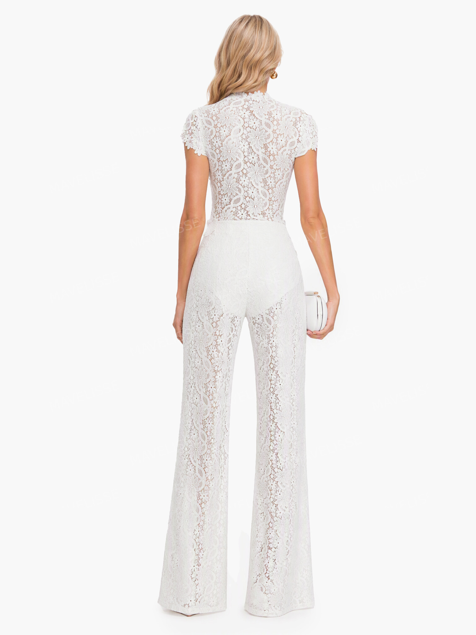 Lace Long-sleeved Top And Wide-leg Pants Set（Headscarf Not Included）