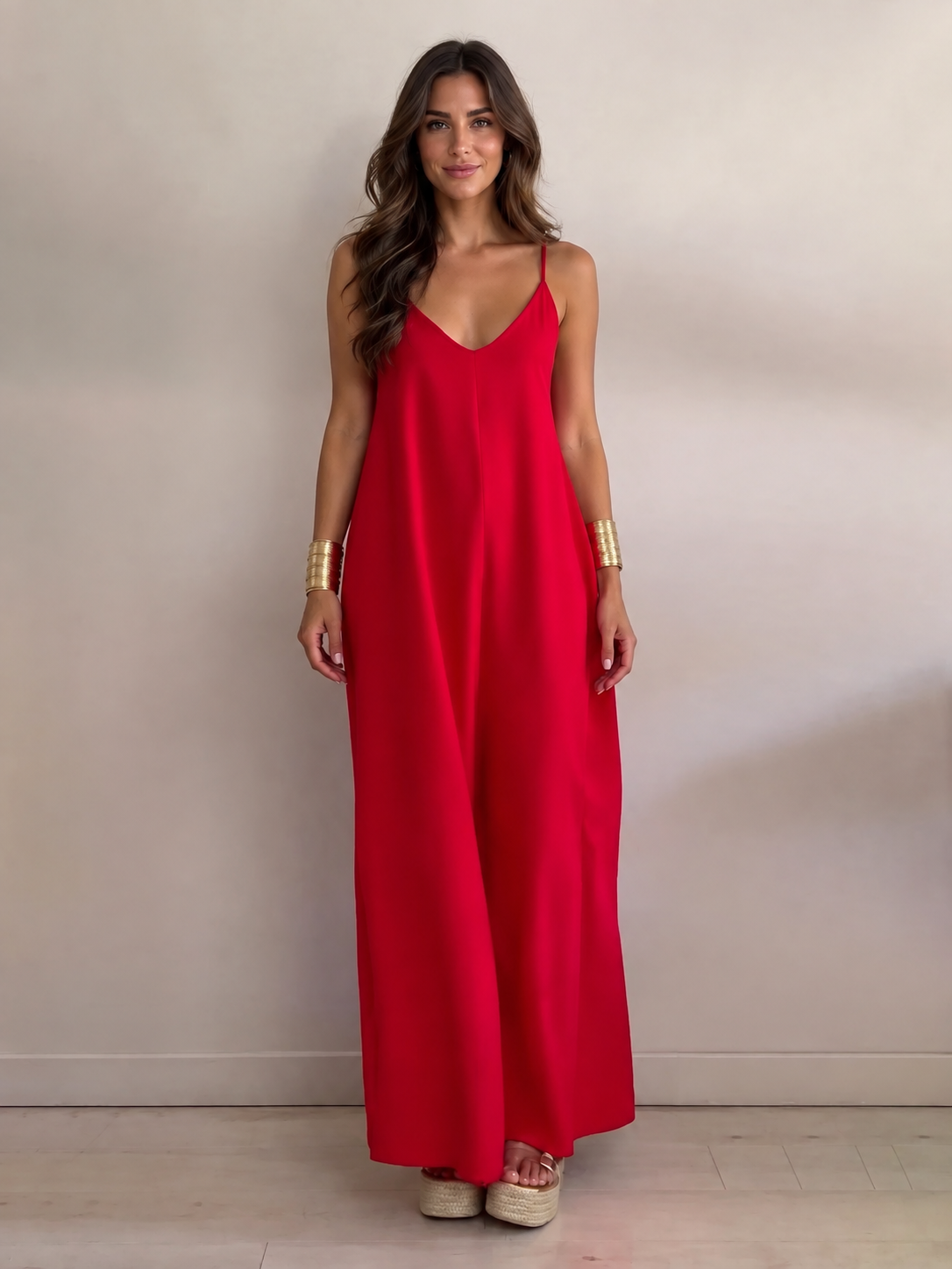 Resort Metallic Detail Strappy Wide-Leg Jumpsuit
