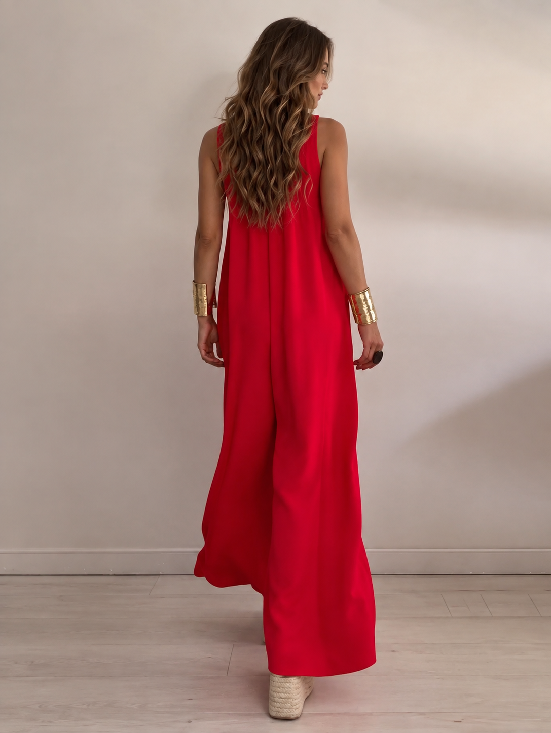 Resort Metallic Detail Strappy Wide-Leg Jumpsuit