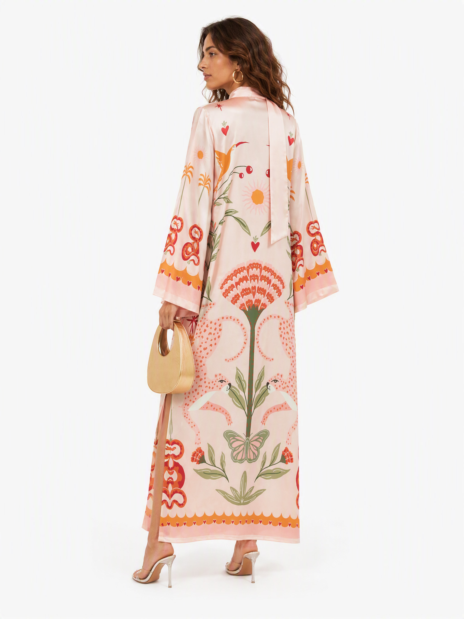 Azure Dream Printed Tie Neck Maxi Dress