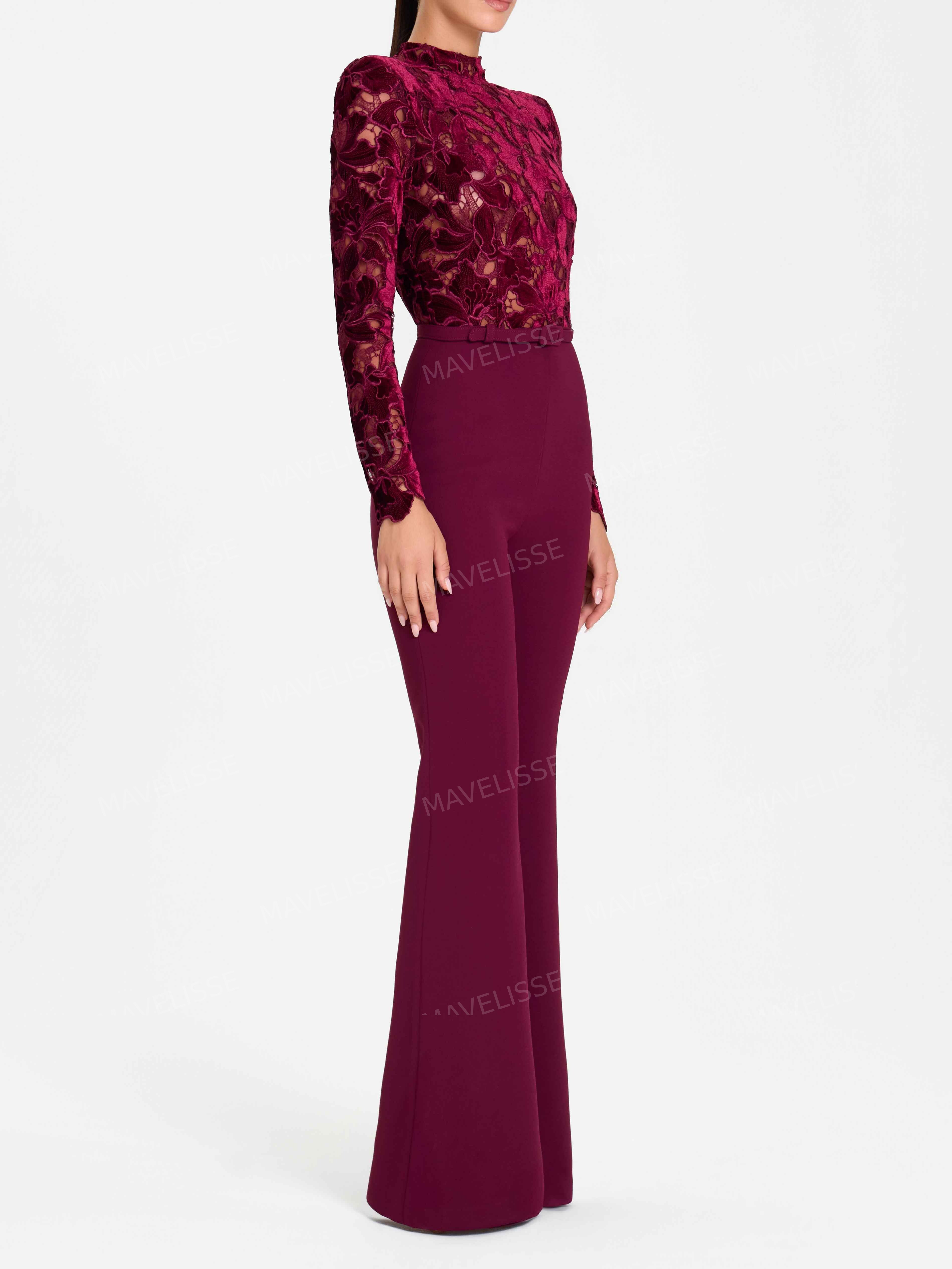 Elegant Lace Panel Flared Jumpsuit