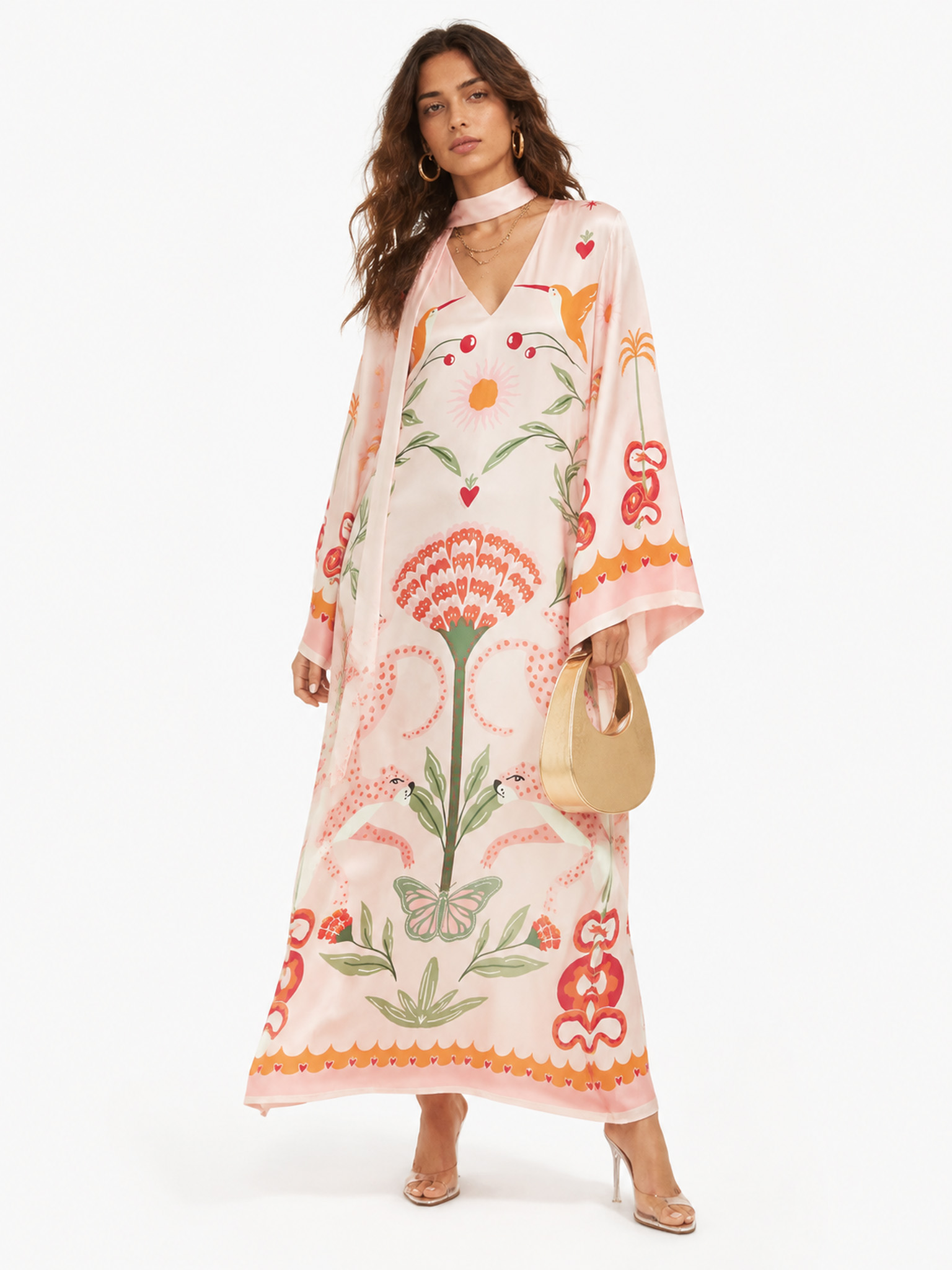 Azure Dream Printed Tie Neck Maxi Dress