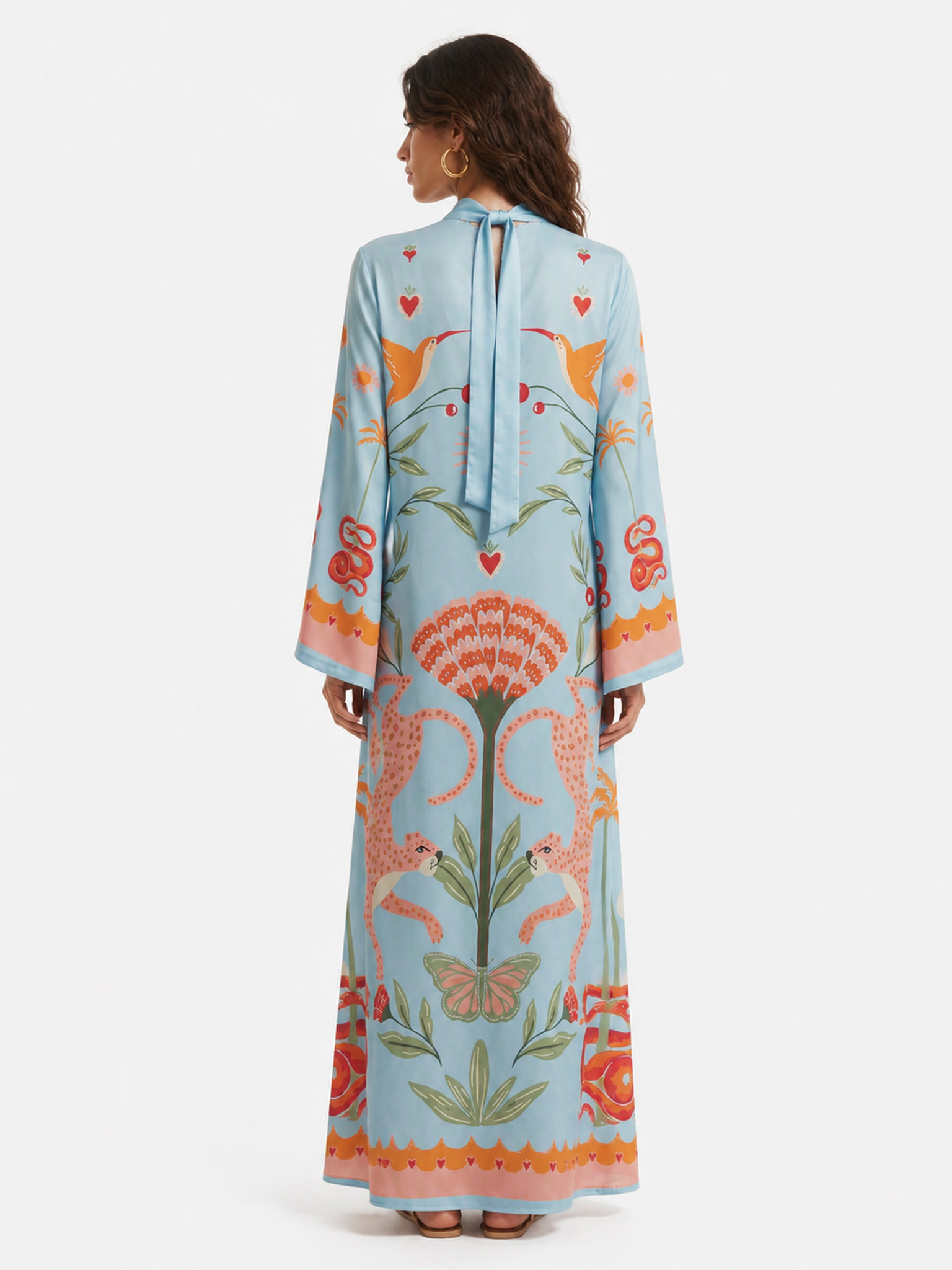 Azure Dream Printed Tie Neck Maxi Dress