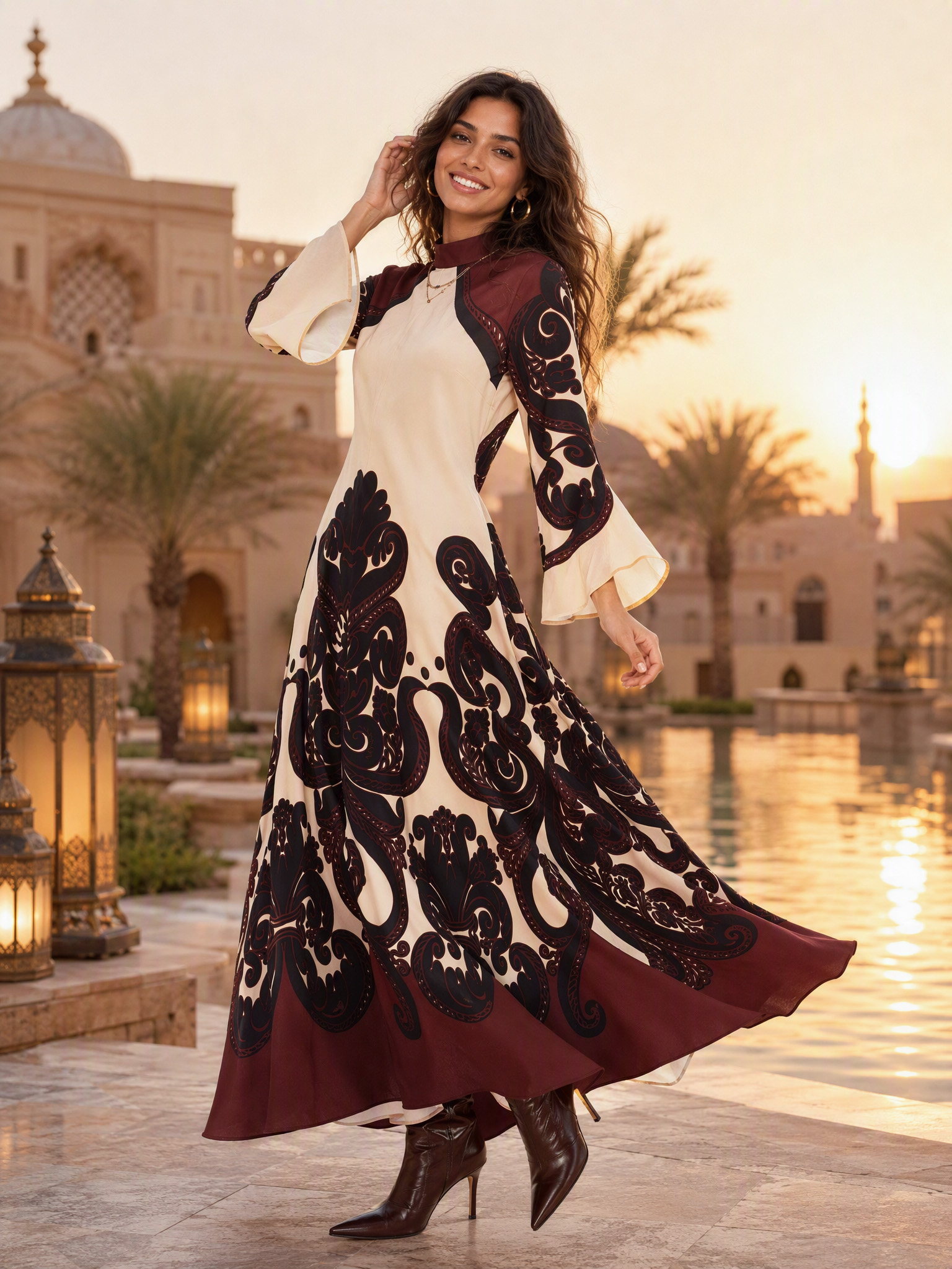 Dramatic Print Pattern Maxi Dress