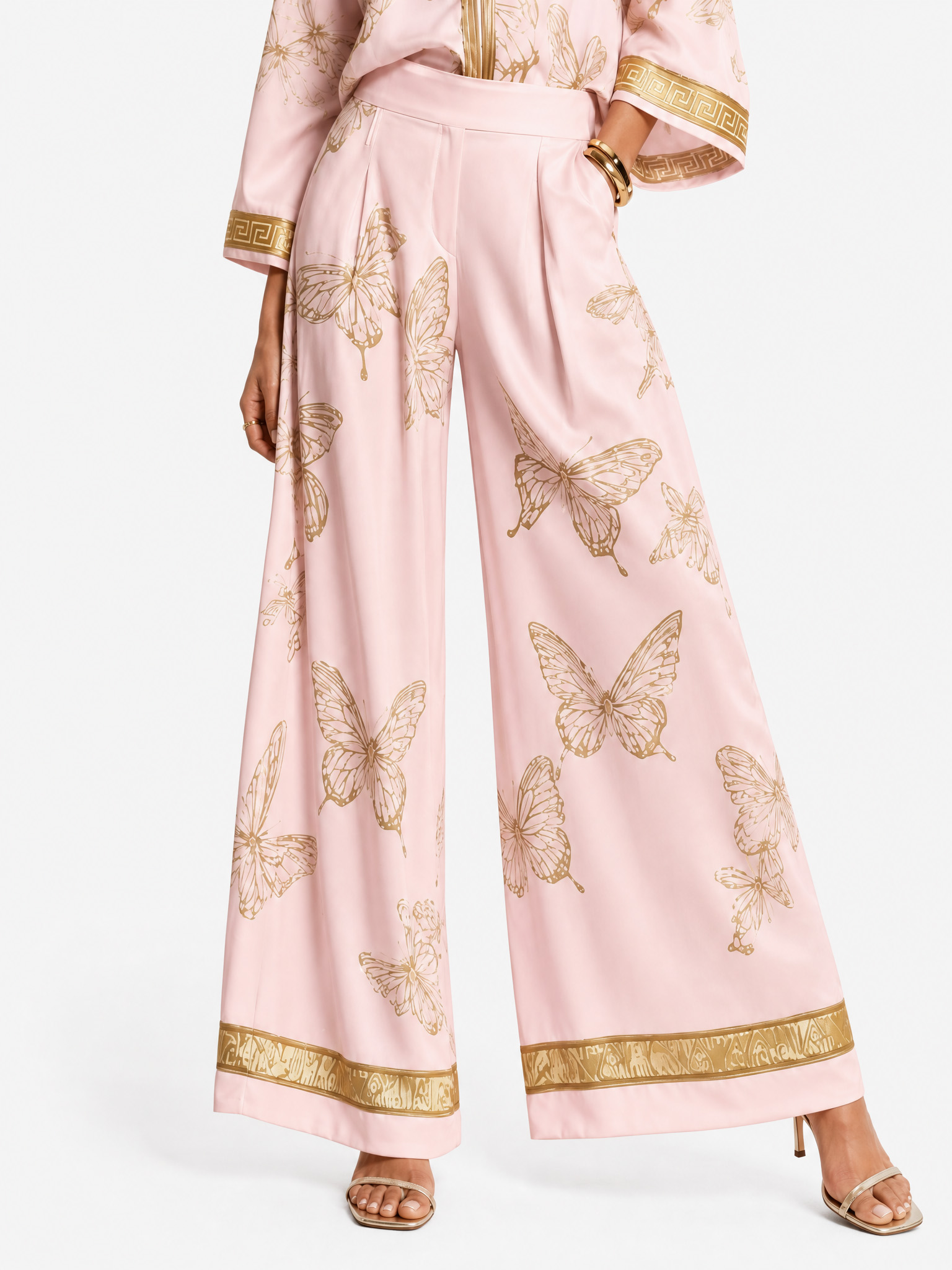 Elegant Butterfly Print Zip Shirt
