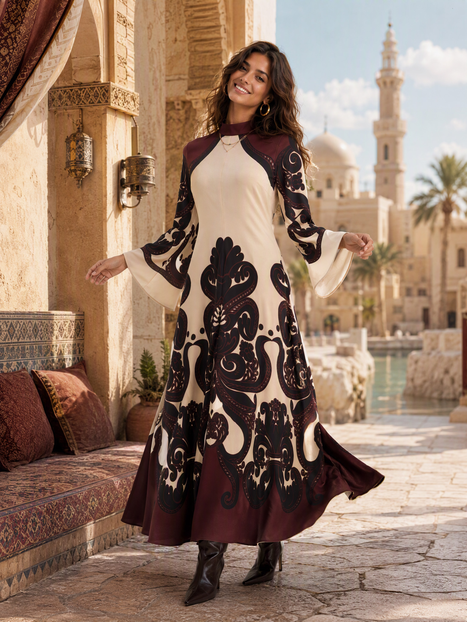 Dramatic Print Pattern Maxi Dress