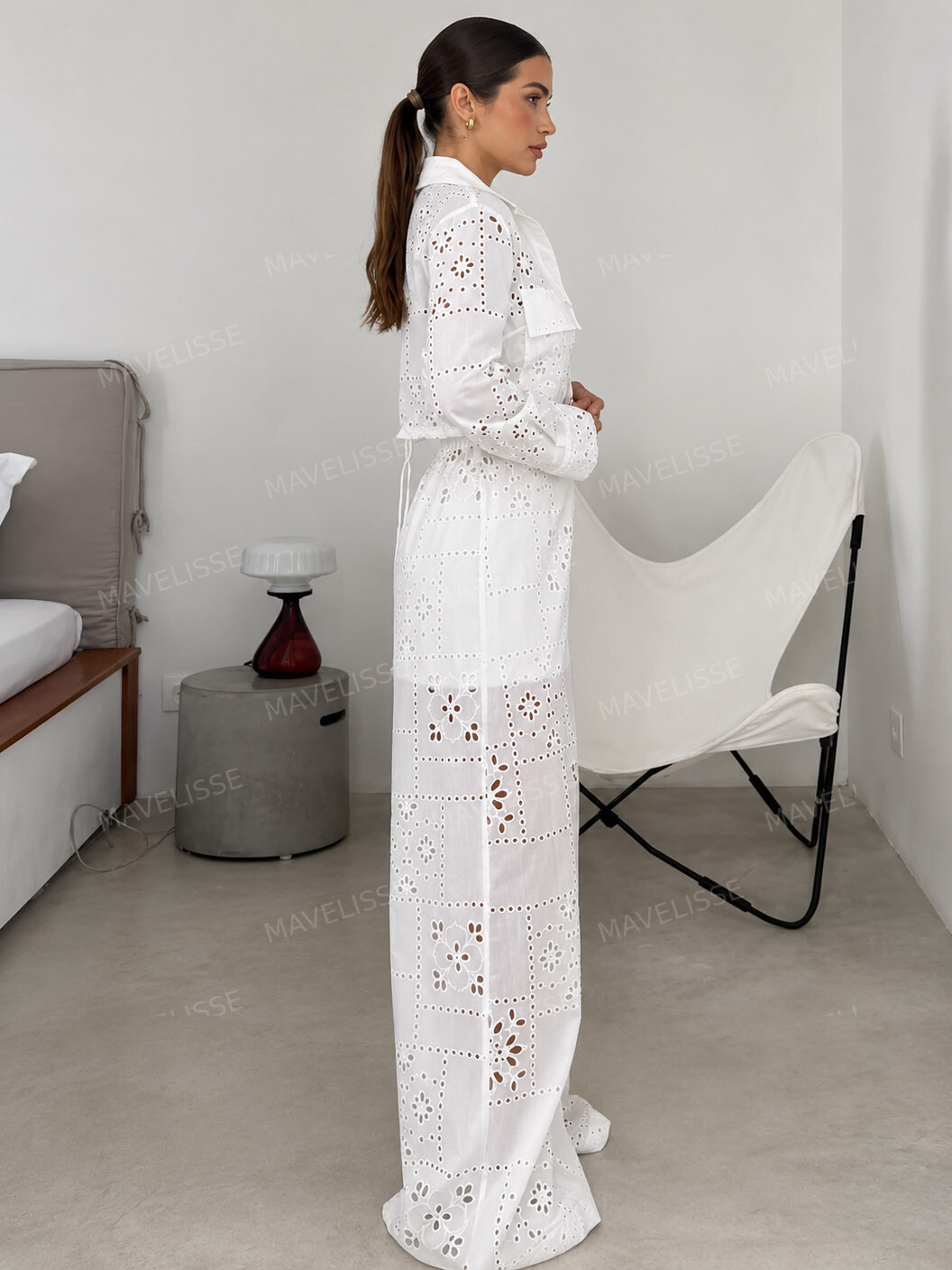 Elegant Eyelet Embroidered Wide-Leg Jumpsuit