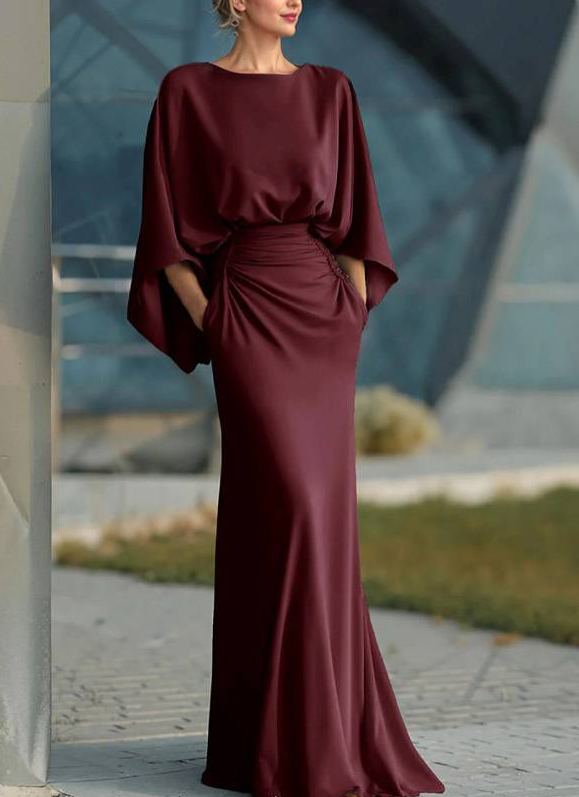 Boat Neck Backless Pleated Maxi Dress