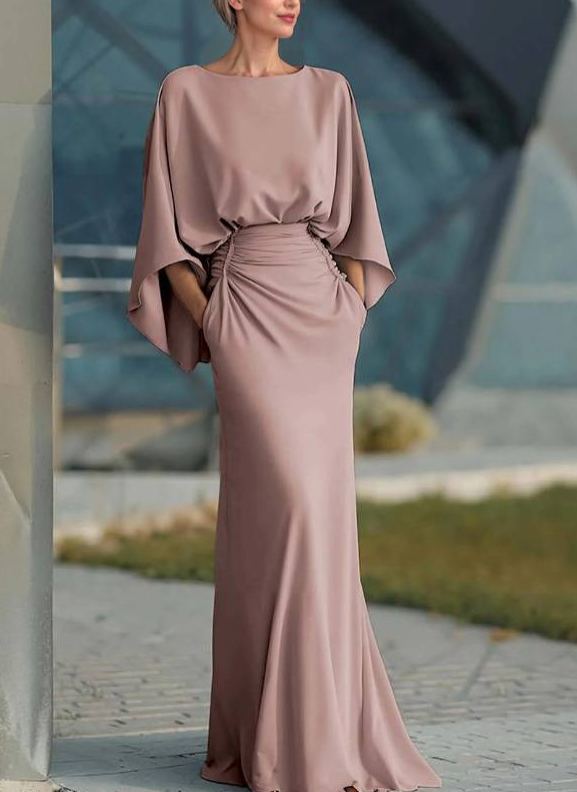 Boat Neck Backless Pleated Maxi Dress