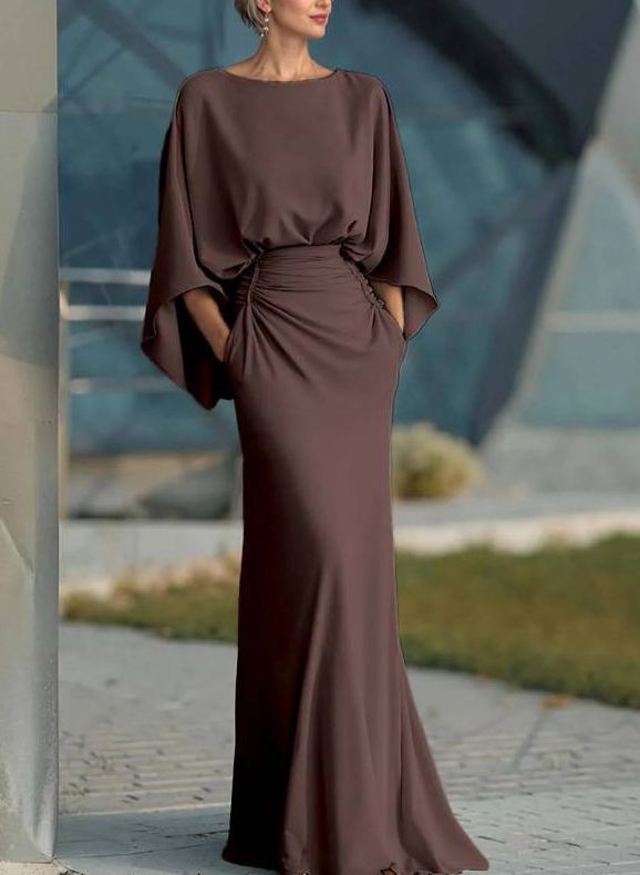 Boat Neck Backless Pleated Maxi Dress