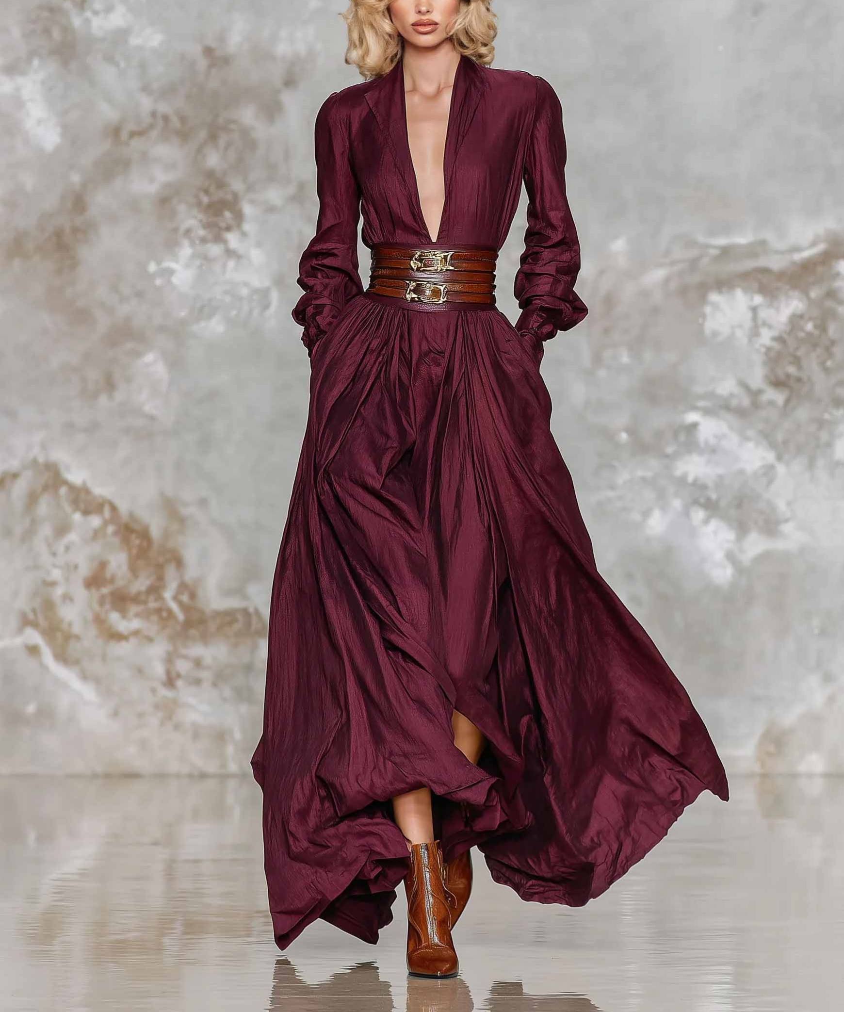 Elegant Deep V-Neck Floor-Length Dress