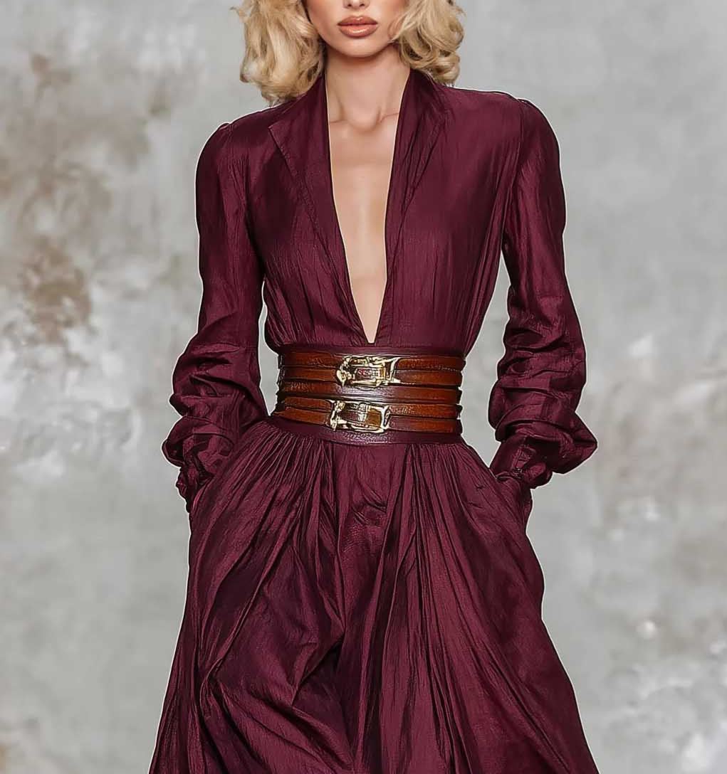 Elegant Deep V-Neck Floor-Length Dress