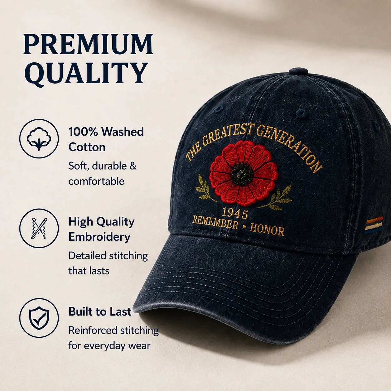 Washed cotton memorial cap quality Washed cotton memorial cap quality