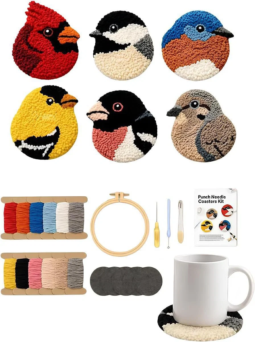 Little Bird Punch Needle Coaster Kit – DIY Set of 6