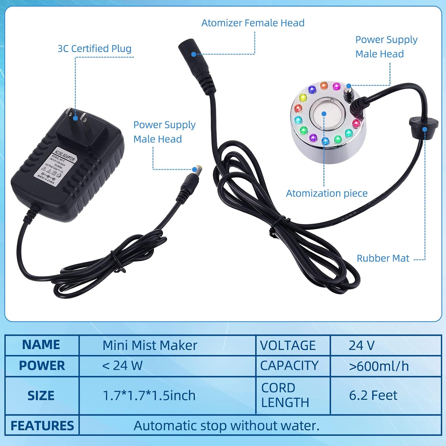 ⚡ 12-LED Ultrasonic Mist Maker Fogger – Creates cool mist & colourful light💧✨