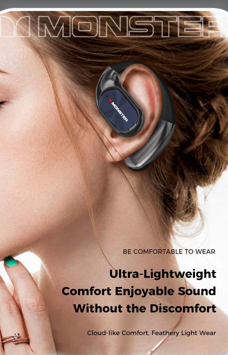 Monster AC530 Open-Ear Mic Headset, Dual-Fold Design, Mic Noise Cancellation Headphones, 100H Long Battery Life Bluetooth 6.0 Wireless Earbuds, Touch Control,Sweatproof, for Running, Workout, Driving, Back to School– Gifts for Men & Women