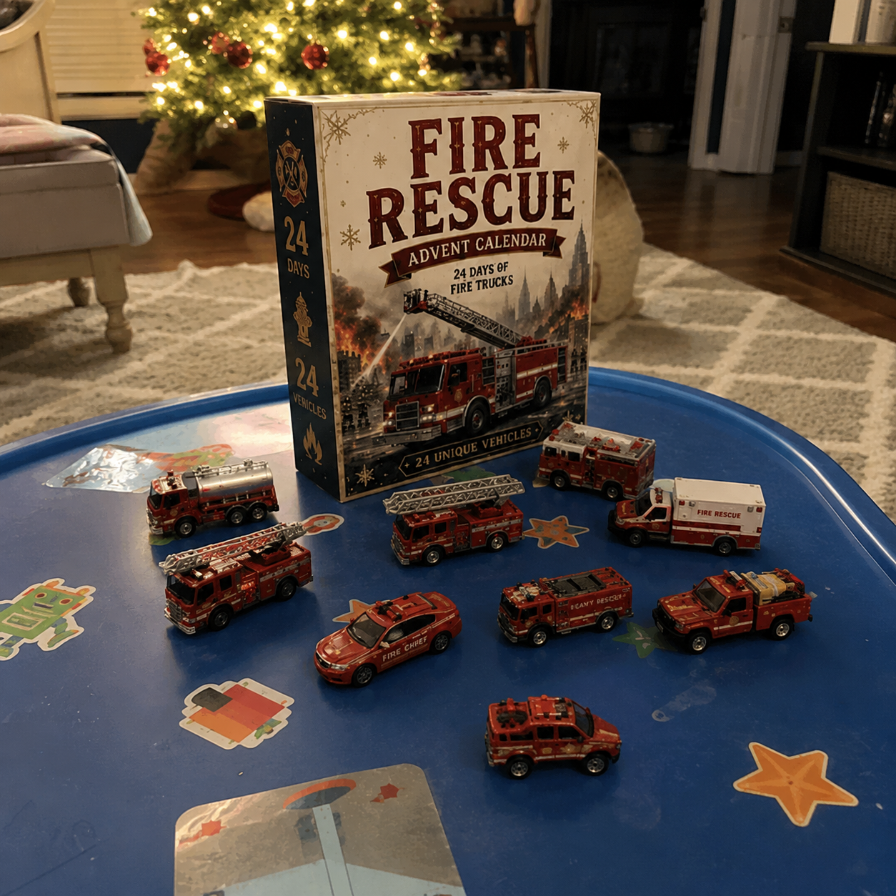 Customer child playing with vehicle advent calendar collection