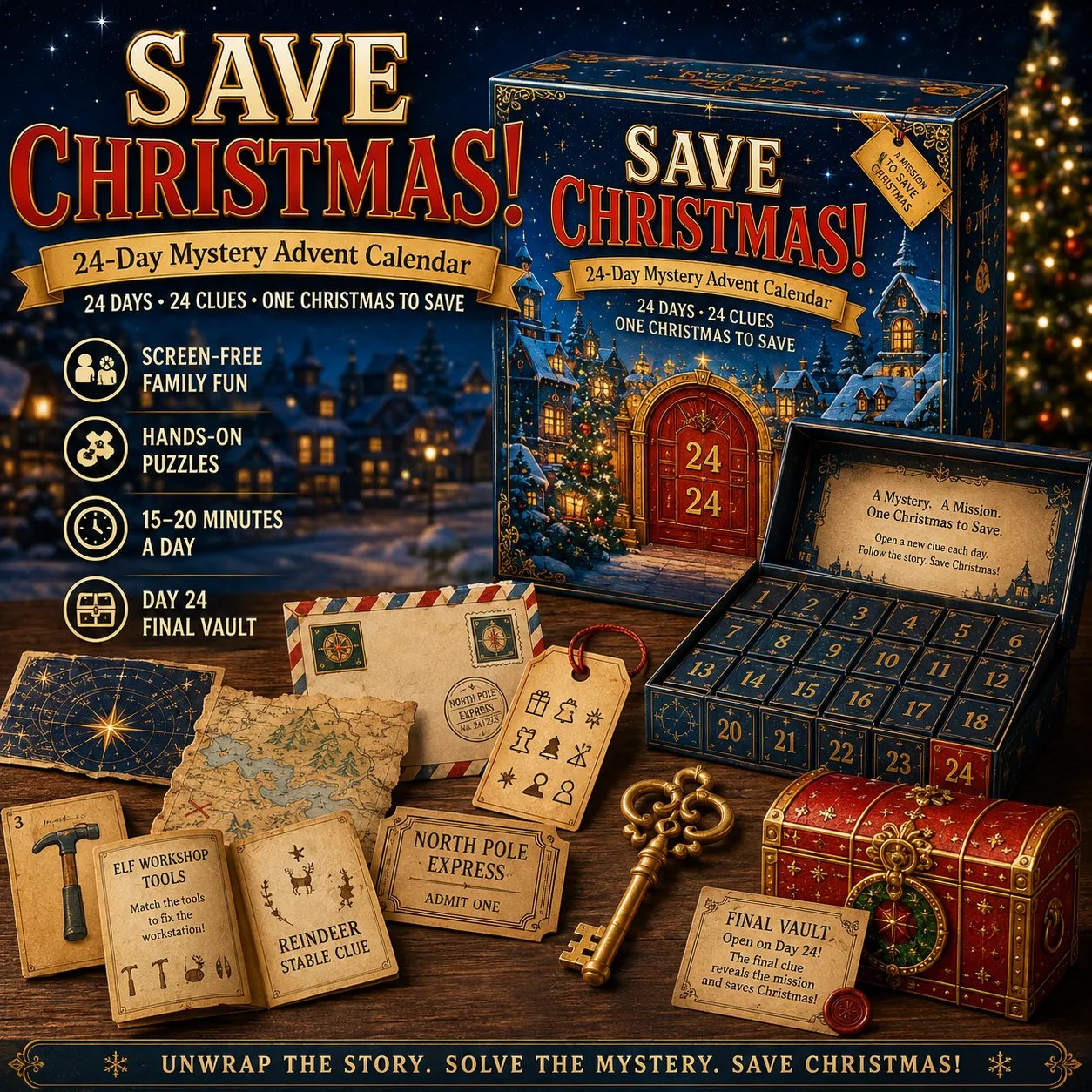 ⏳ Last Day 49% OFF – 🎄24-Day Mystery Adventure Advent Calendar🧩