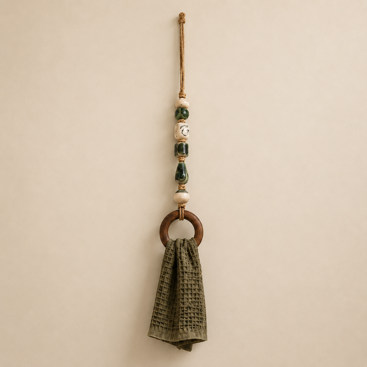 💖Decorative Beaded Towel Hanger with Wooden Ring🏠
